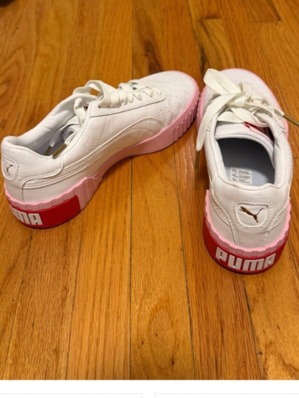 Puma Cali White Sneakers with Pink & Red Platform Accents